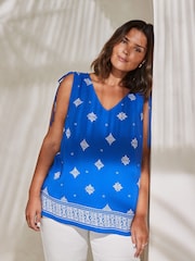 Live Unlimited Blue Placement Print Drawstring Top - Image 2 of 5