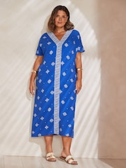 Live Unlimited Blue Placement Print V-Neck Maxi Dress - Image 1 of 4