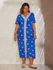 Live Unlimited Blue Placement Print V-Neck Maxi Dress - Image 2 of 4