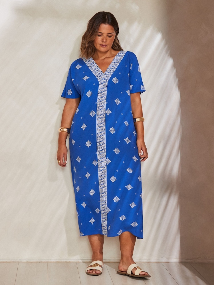 Live Unlimited Blue Placement Print V-Neck Maxi Dress - Image 2 of 4