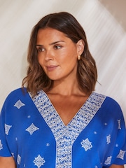 Live Unlimited Blue Placement Print V-Neck Maxi Dress - Image 3 of 4