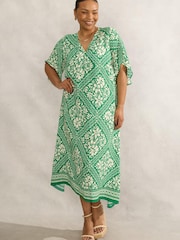 Live Unlimited Green Petite Curve Bandana Print T-Shirt Midi Dress - Image 1 of 4