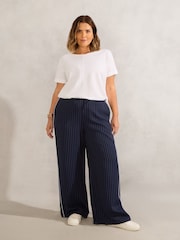 Live Unlimited Blue Petite Curve Pinstripe Drawstring Trousers - Image 1 of 4