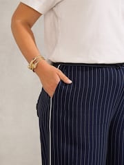 Live Unlimited Blue Petite Curve Pinstripe Drawstring Trousers - Image 3 of 4