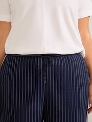 Live Unlimited Blue Petite Curve Pinstripe Drawstring Trousers - Image 4 of 4