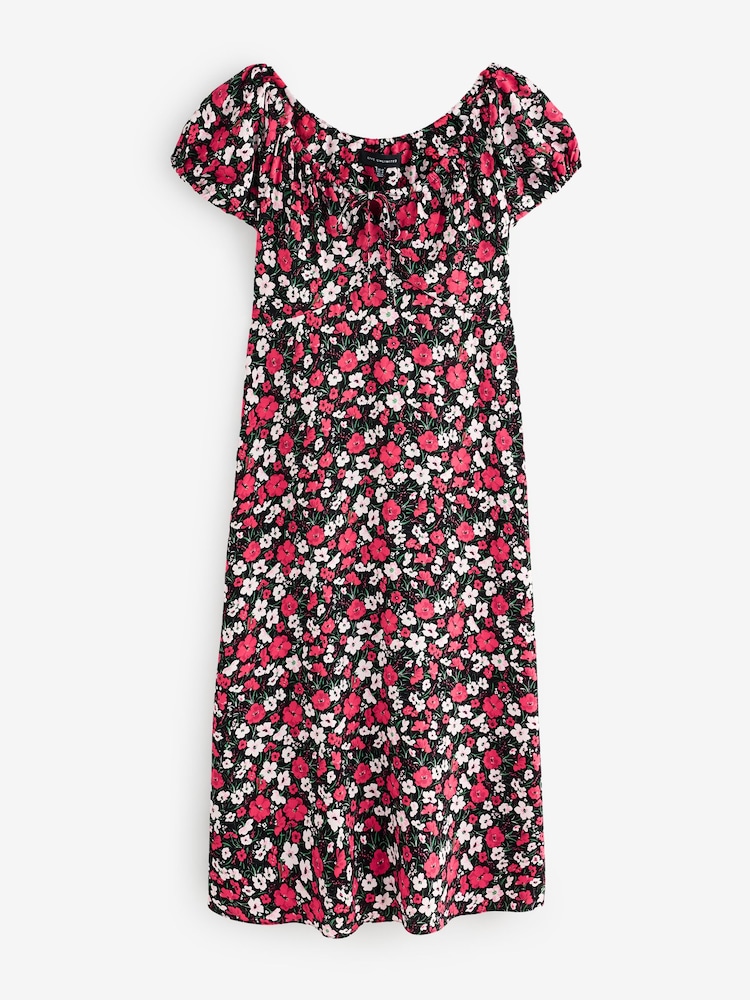 Live Unlimited Red Floral Print Gathered Neck Midi Dress - Image 1 of 1