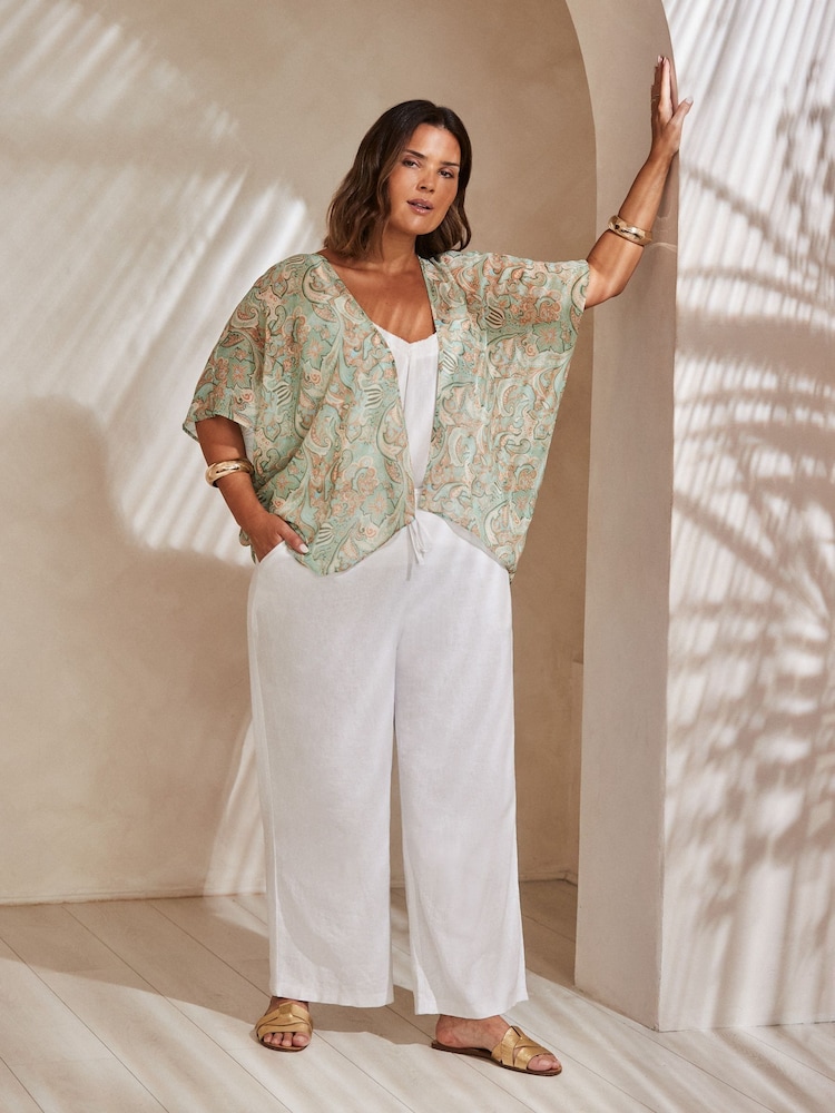 Live Unlimited Green Curve Multi Paisley Print Kimono - Image 1 of 4