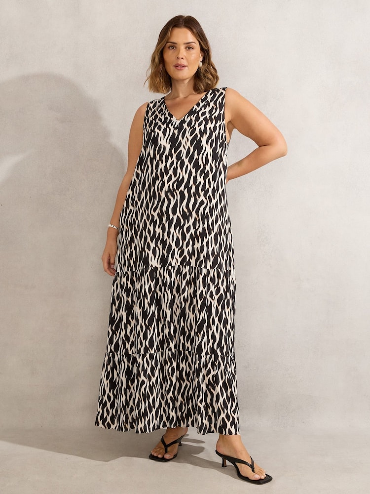 Live Unlimited Black Mono Print V-Neck Maxi Dress - Image 1 of 5 Live Unlimited Black Mono Print V-Neck Maxi Dress - Image 1 of 5