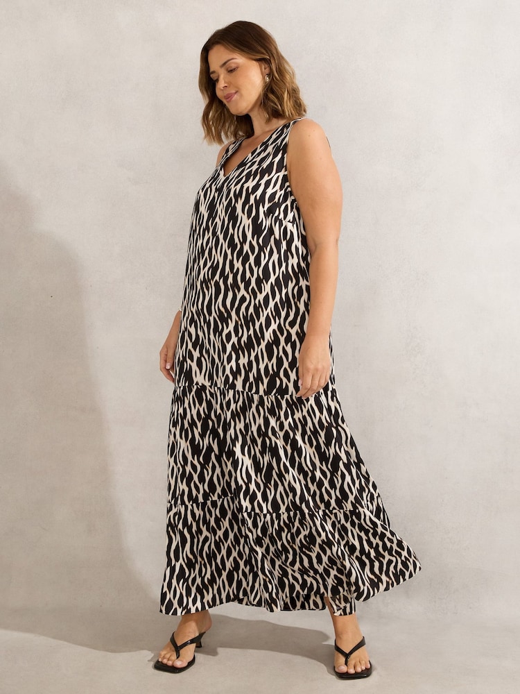 Live Unlimited Black Mono Print V-Neck Maxi Dress - Image 2 of 5