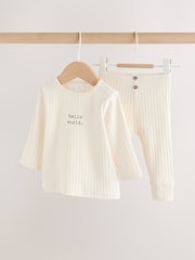 Cream Baby Hello World Top and Leggings Set 2 Piece (0-18mths) - Image 1 of 11