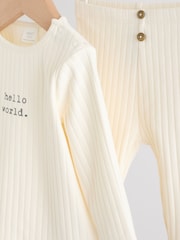 Cream Baby Hello World Top and Leggings Set 2 Piece (0-18mths) - Image 10 of 11