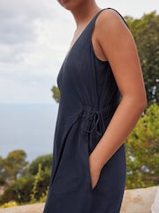 Navy Blue Jersey V-Neck jumpsuit - Image 4 of 7