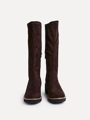 Linzi Brown Wide Fit Maintain Stretch High Leg Wedge Boots - Image 4 of 6