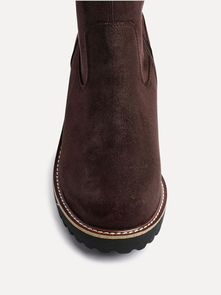 Linzi Brown Wide Fit Maintain Stretch High Leg Wedge Boots - Image 6 of 6 Linzi Brown Wide Fit Maintain Stretch High Leg Wedge Boots - Image 6 of 6