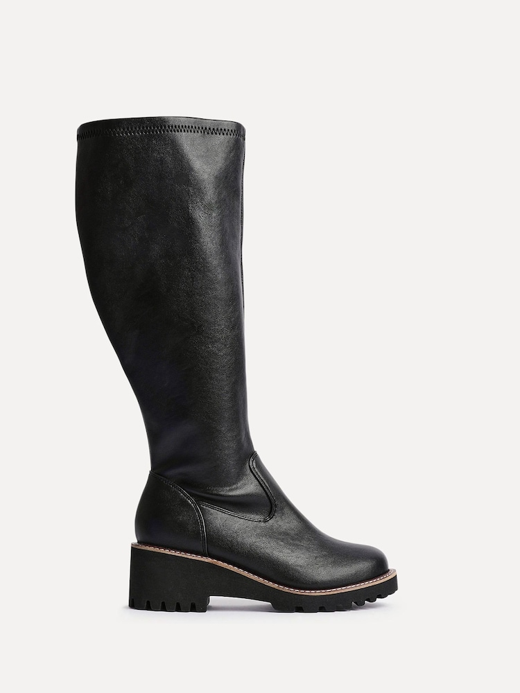 Linzi Black Wide Fit Maintain Stretch High Leg Wedge Boots - Image 2 of 5