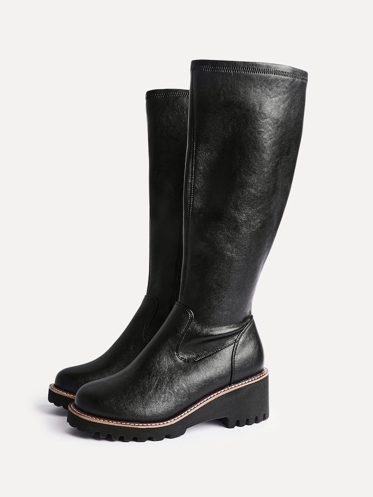 Linzi Black Wide Fit Maintain Stretch High Leg Wedge Boots - Image 5 of 5 Linzi Black Wide Fit Maintain Stretch High Leg Wedge Boots - Image 5 of 5