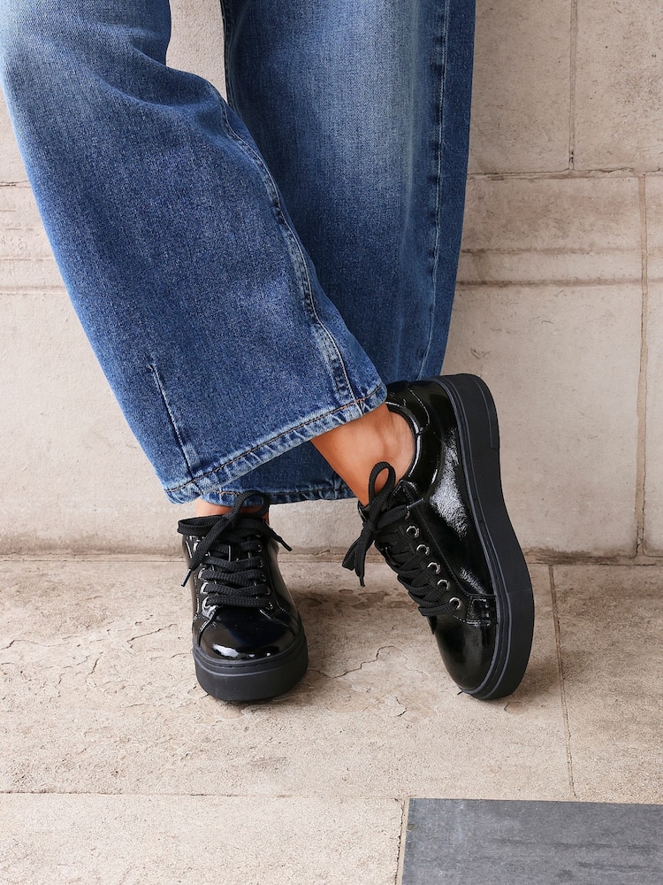 Linzi Black Reset Lace-Up Flatform Trainers - Image 1 of 5 Linzi Black Reset Lace-Up Flatform Trainers - Image 1 of 5