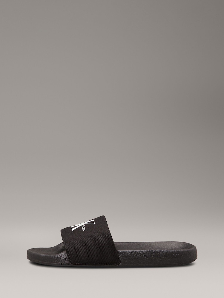 Calvin Klein Black Canvas Logo Sliders - Image 2 of 7