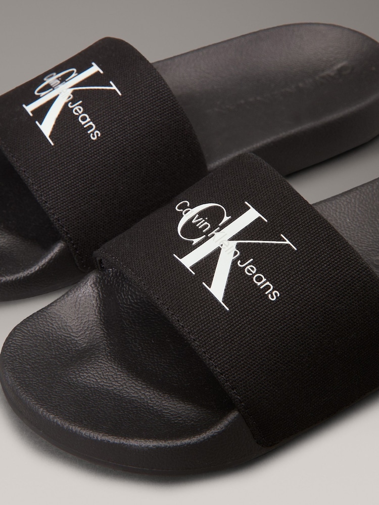 Calvin Klein Black Canvas Logo Sliders - Image 7 of 7