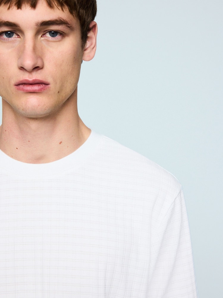 White Ecru Short Sleeve Textured T-Shirt - Image 1 of 7