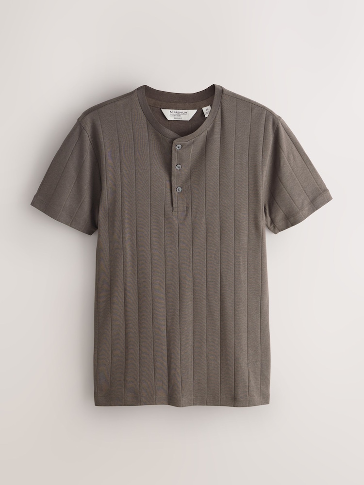 Neutral Modal Cotton Ribbed Textured Smart T-Shirt - Image 1 of 3 Neutral Modal Cotton Ribbed Textured Smart T-Shirt - Image 1 of 3