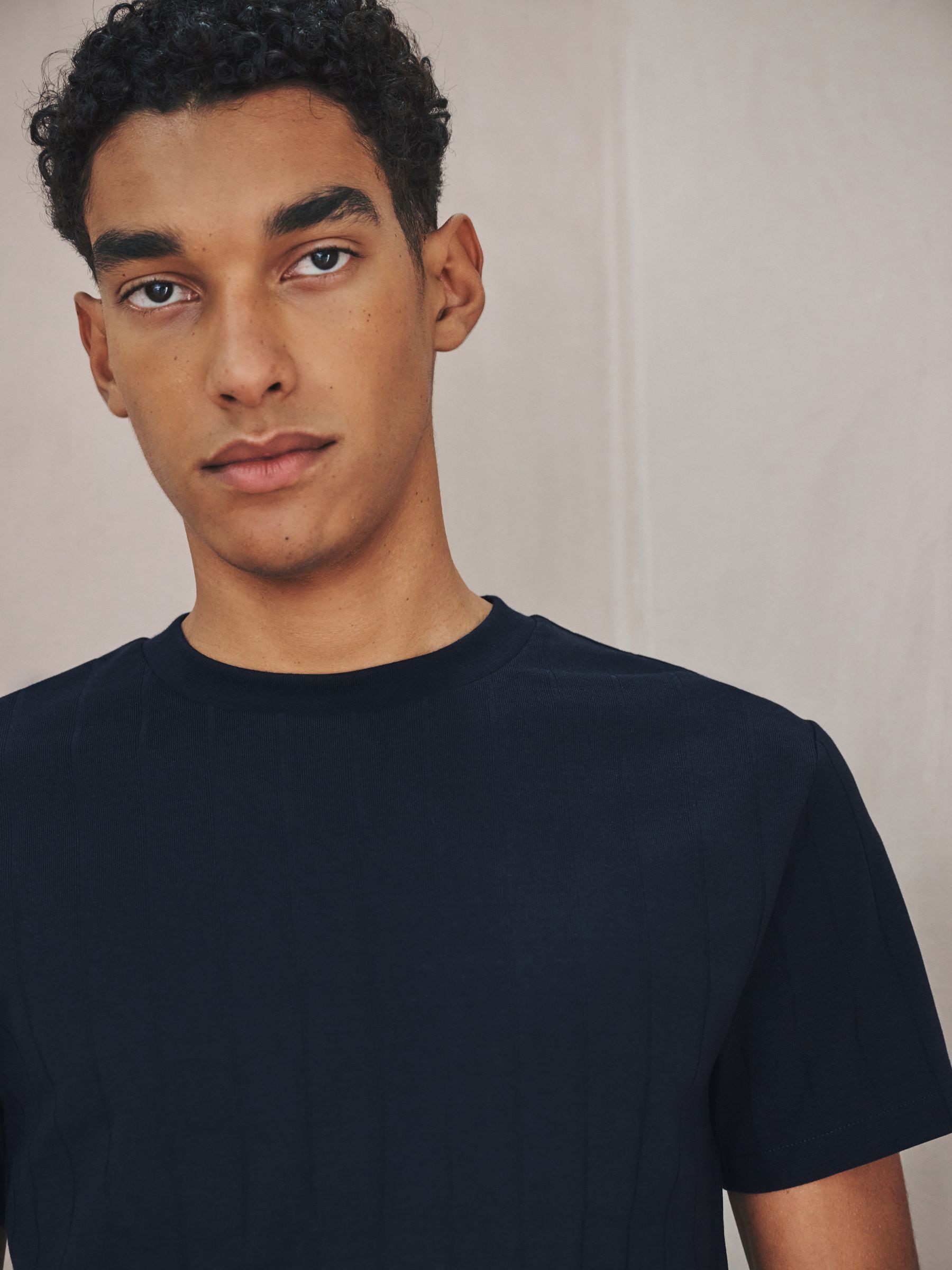 Buy Navy N. Premium Modal Cotton Ribbed Textured Smart T-Shirt