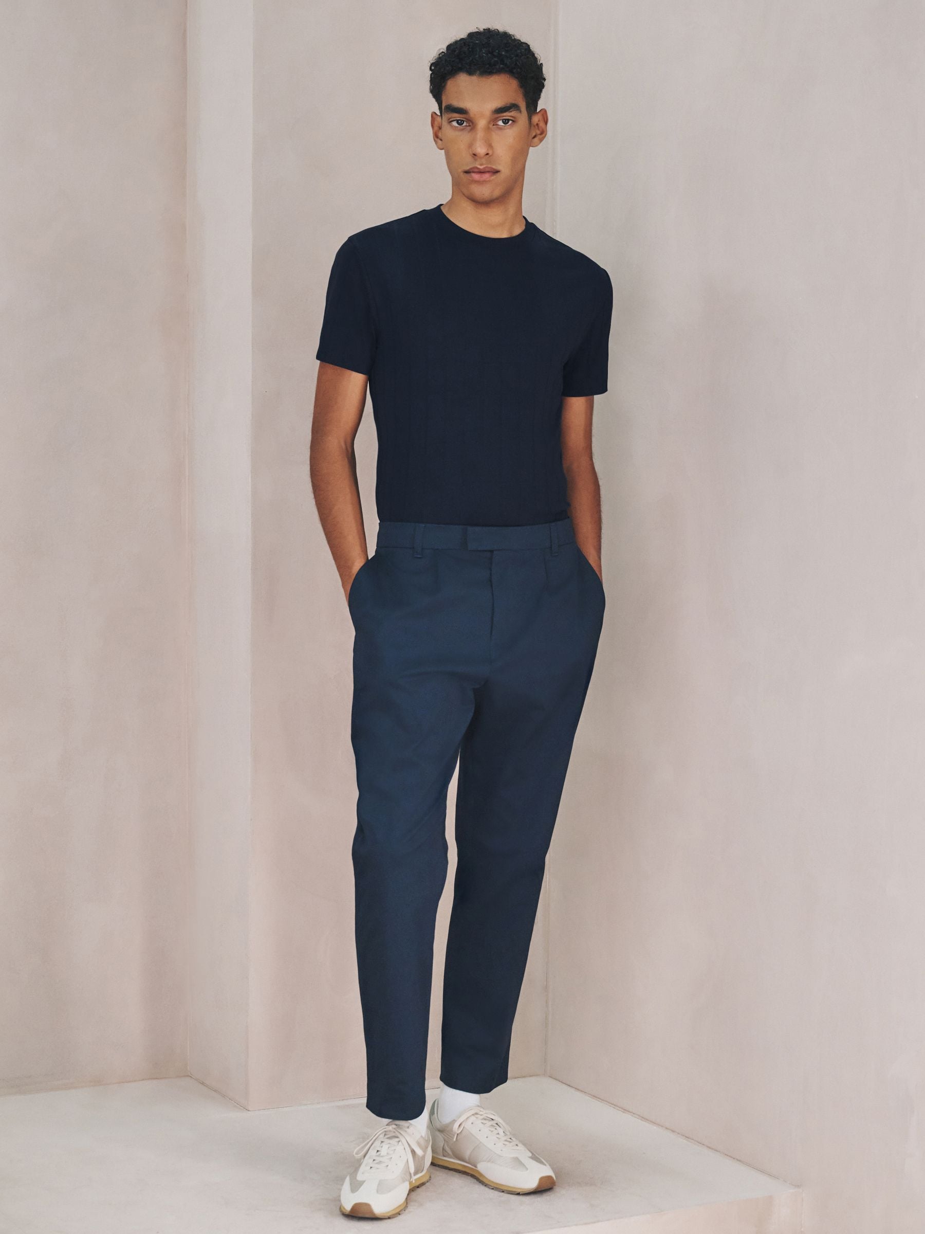 Buy Navy N. Premium Modal Cotton Ribbed Textured Smart T-Shirt