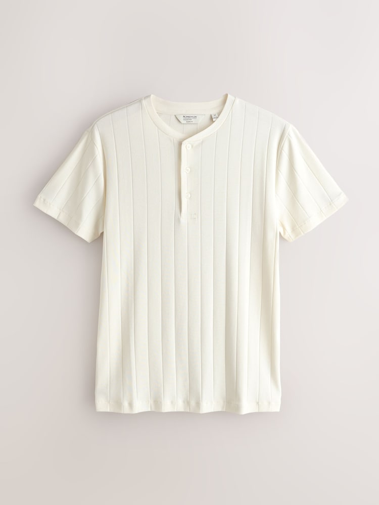 Ecru White Modal Cotton Ribbed Textured Smart T-Shirt - Image 1 of 3 Ecru White Modal Cotton Ribbed Textured Smart T-Shirt - Image 1 of 3