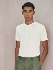 Ecru White Modal Cotton Ribbed Textured Smart T-Shirt - Image 4 of 8