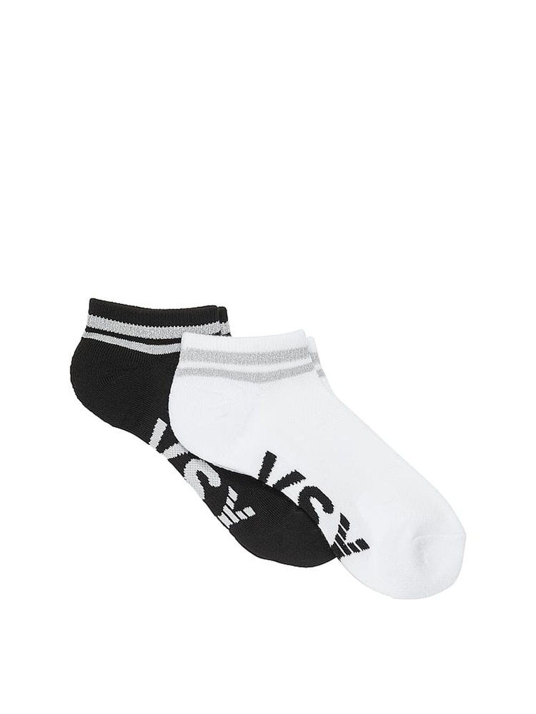 Victoria's Secret Black & Reflective White 2 Pack Ankle Socks - Image 1 of 1