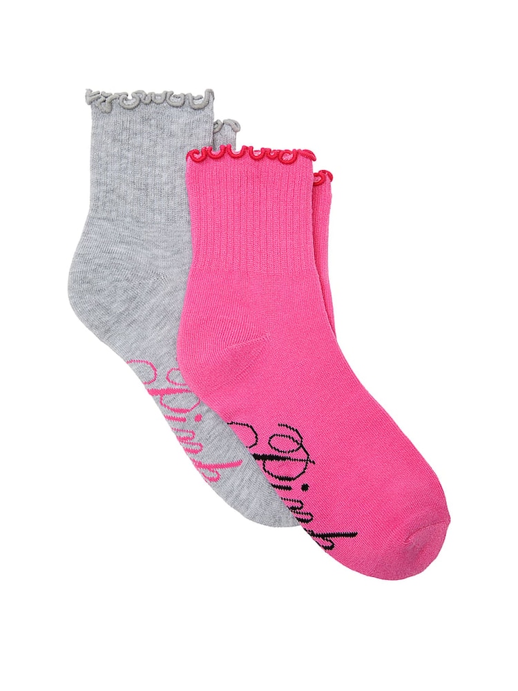 Victoria's Secret PINK Pink/Heather Grey Ruffle Quarter Socks 2 Pack - Image 1 of 2