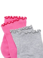 Victoria's Secret PINK Pink/Heather Grey Ruffle Quarter Socks 2 Pack - Image 2 of 2