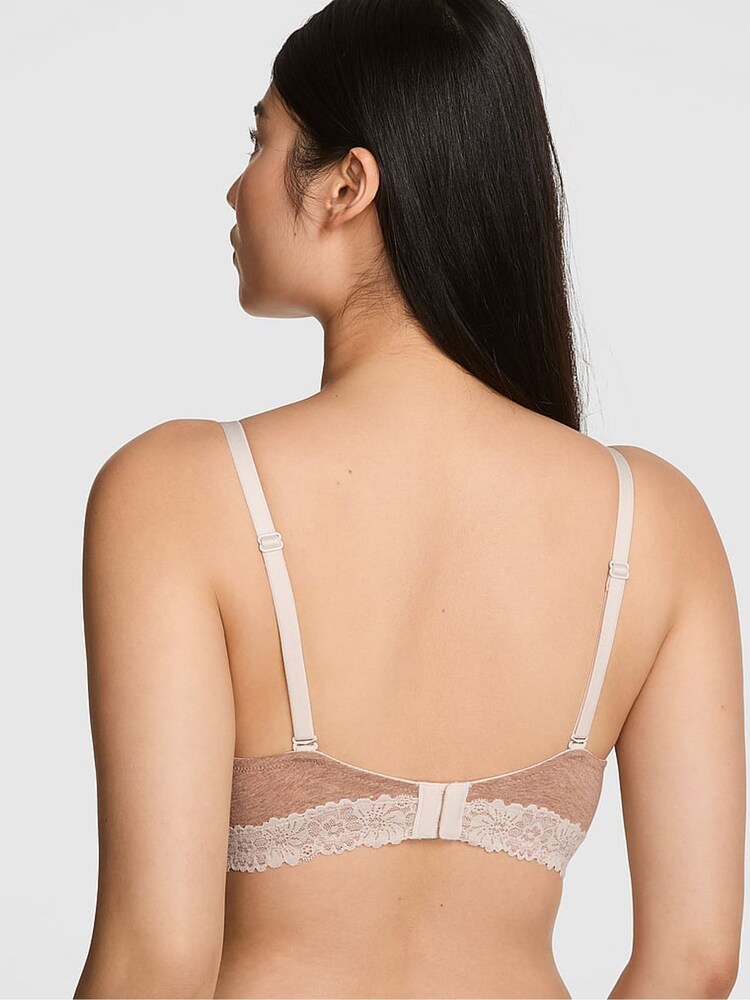 Victoria's Secret PINK Praline Nude Push Up Cotton Heather Lace Trim Bra - Image 2 of 2