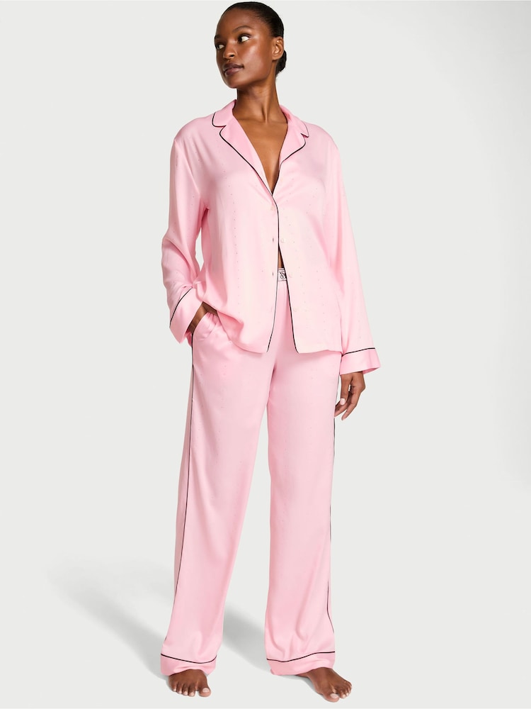 Victoria's Secret Pretty Blossom Pink Satin Shine Long Pyjamas Set - Image 1 of 2 Victoria's Secret Pretty Blossom Pink Satin Shine Long Pyjamas Set - Image 1 of 2