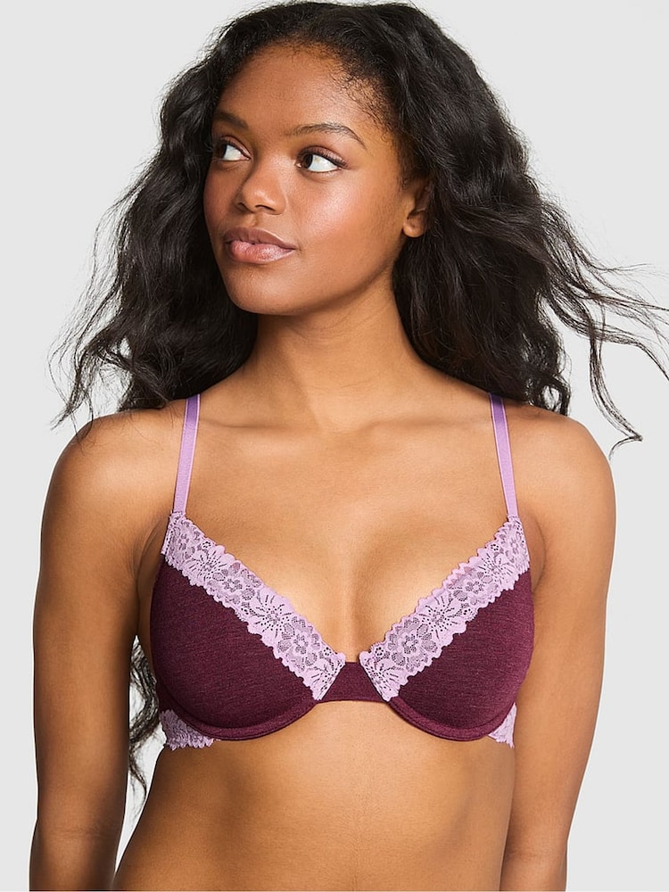 Victoria's Secret PINK Burgandy Red Lightly Lined Cotton Heather Lace Trim Bra - Image 1 of 2 Victoria's Secret PINK Burgandy Red Lightly Lined Cotton Heather Lace Trim Bra - Image 1 of 2