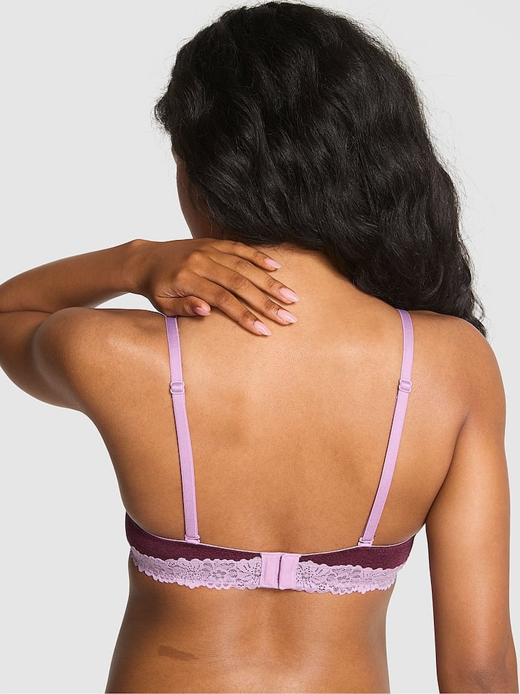 Victoria's Secret PINK Burgandy Red Lightly Lined Cotton Heather Lace Trim Bra - Image 2 of 2