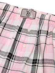 Victoria's Secret Medium Heather Grey/ Black & Pink Stripe Flannel Short Sleeve Long Pyjama Set - Image 3 of 3