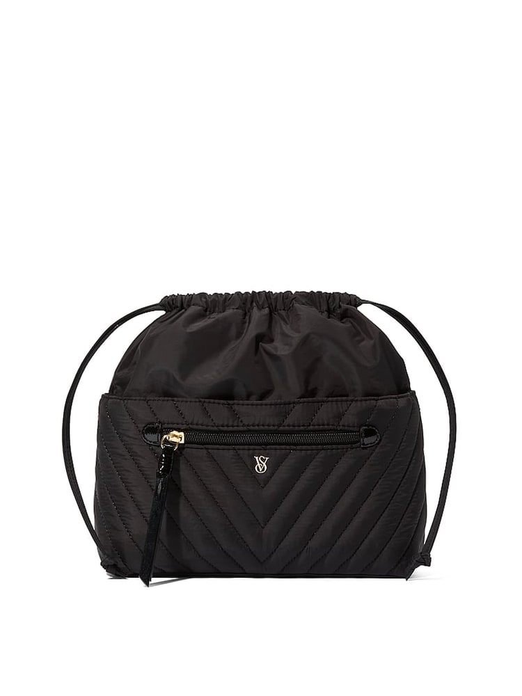 Victoria's Secret Black V Quilt Cinch Makeup Bag - Image 1 of 2 Victoria's Secret Black V Quilt Cinch Makeup Bag - Image 1 of 2
