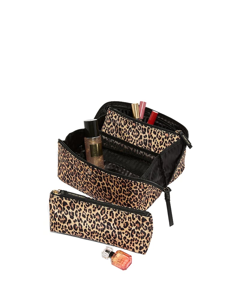 Victoria's Secret Leopard Brown 3 Piece Expandable Travel Make-Up Bag - Image 3 of 3