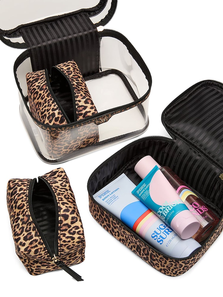 Victoria's Secret Leopard Brown Print 4 Piece Makeup Bag - Image 4 of 4