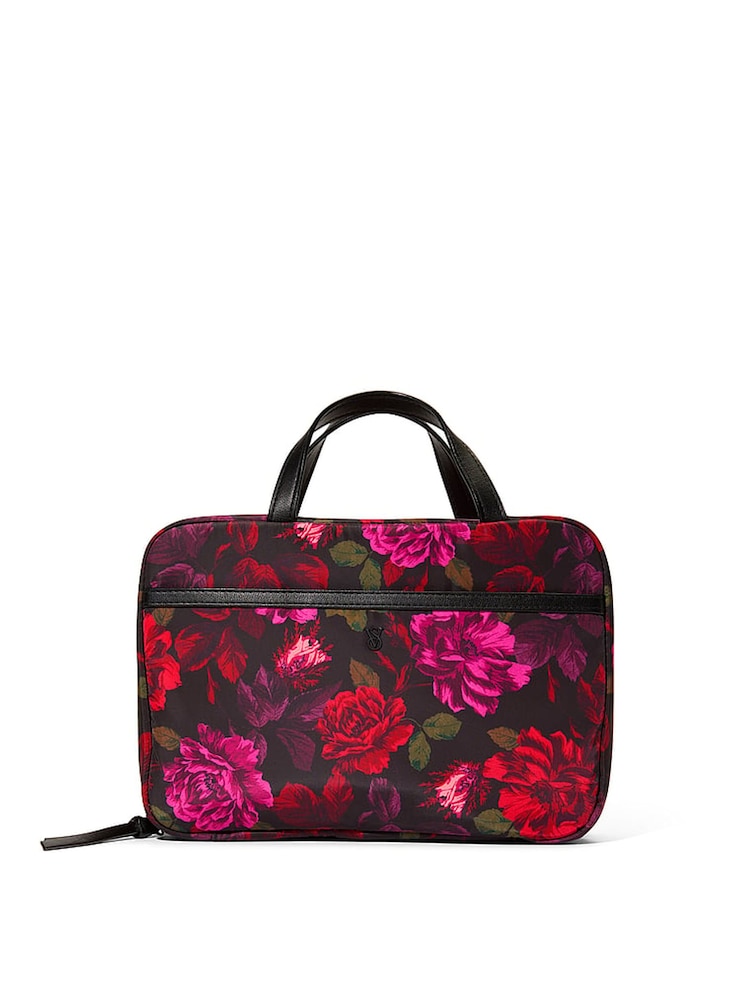 Victoria's Secret Black Floral Jetsetter Hanging Make-Up Bag - Image 1 of 2
