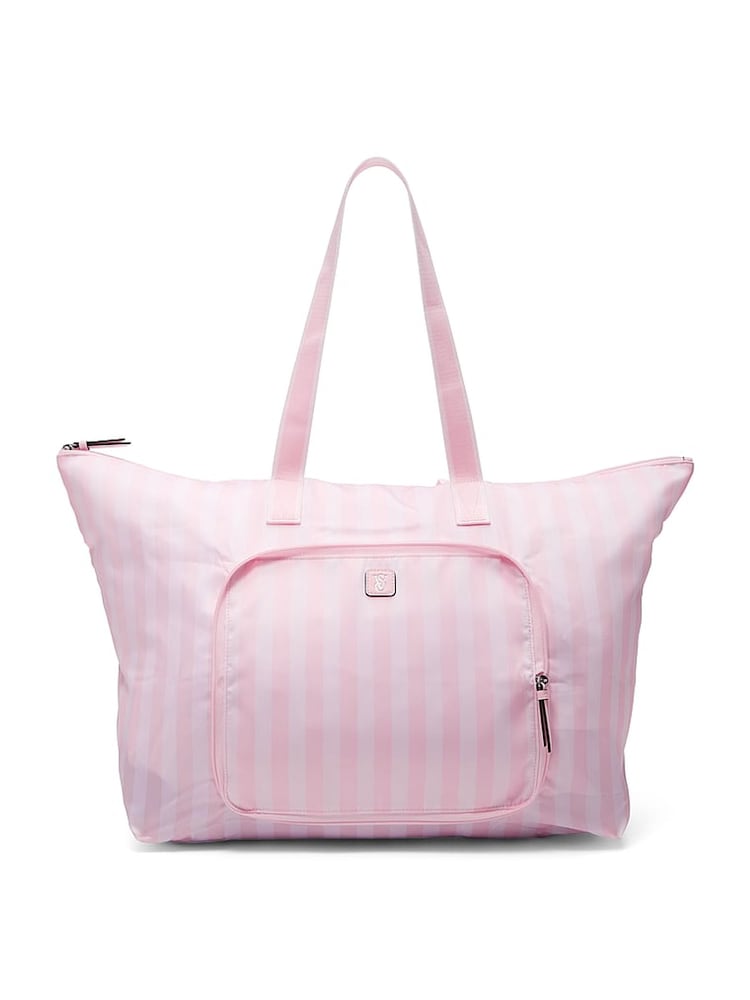Victoria's Secret Iconic Stripe Pink Packable Weekender Bag - Image 2 of 4 Victoria's Secret Iconic Stripe Pink Packable Weekender Bag - Image 2 of 4
