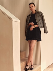 Black N. Premium Flocked Denim Mini T-Shirt Dress - Image 4 of 7