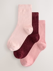 Pink/Berry Chenille Ankle Socks 3 Pack - Image 1 of 7