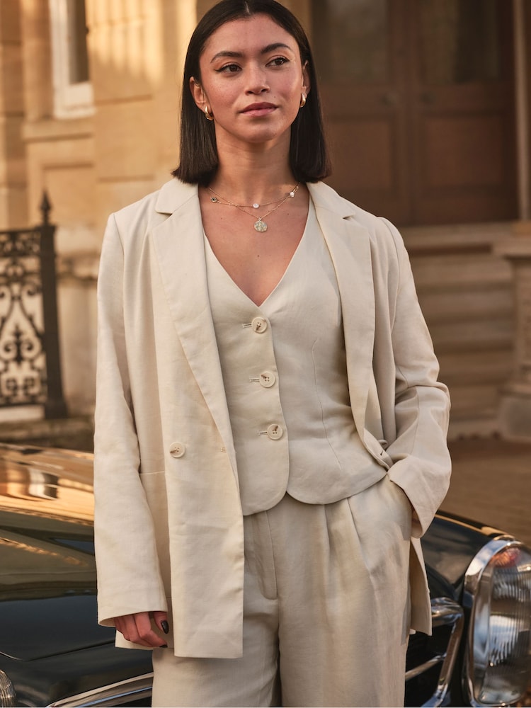 FatFace Lyla Ivory Linen Blazer - Image 1 of 4