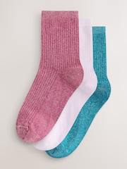 Pink/Blue/Lilac Purple Sparkle Ankle Socks 3 Pack - Image 1 of 6
