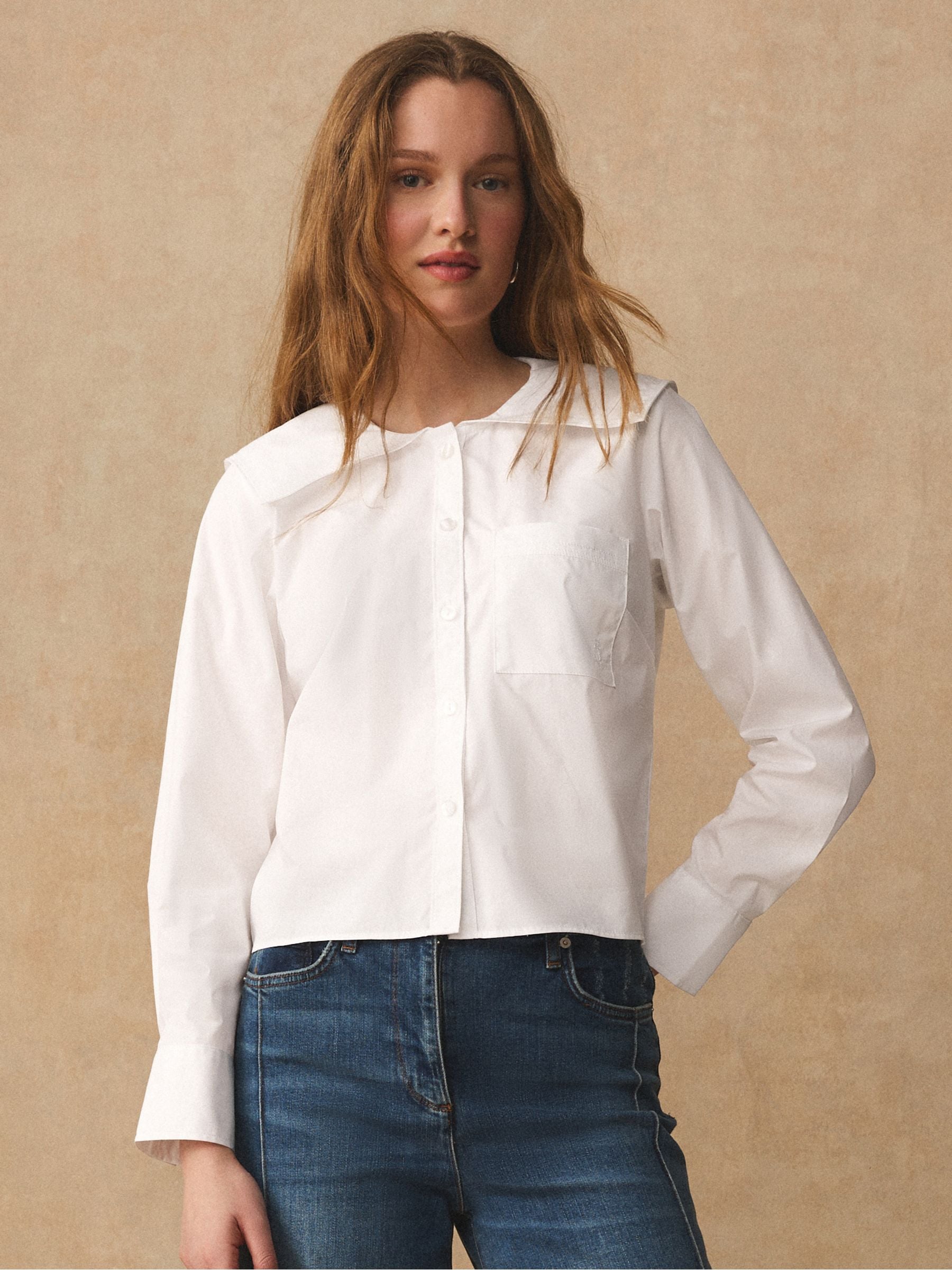 Buy White Long Sleeve Sailor Collar Shirt from Next USA