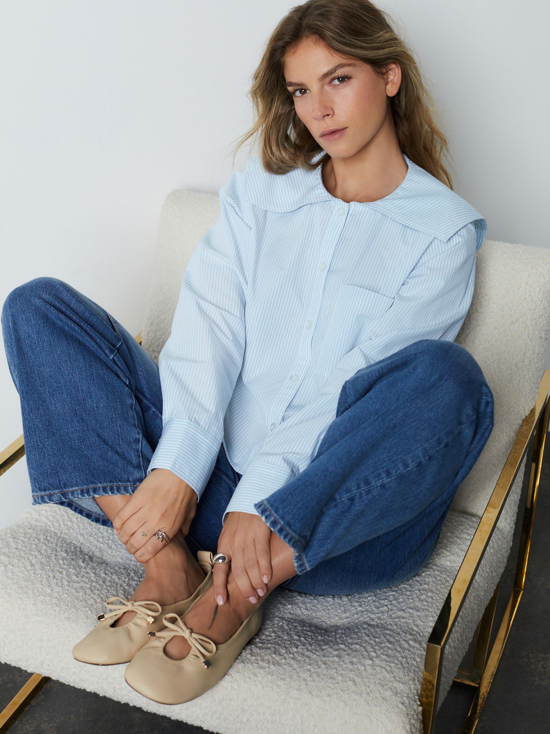Buy Blue/White Stripe Long Sleeve Sailor Collar Shirt from Next USA