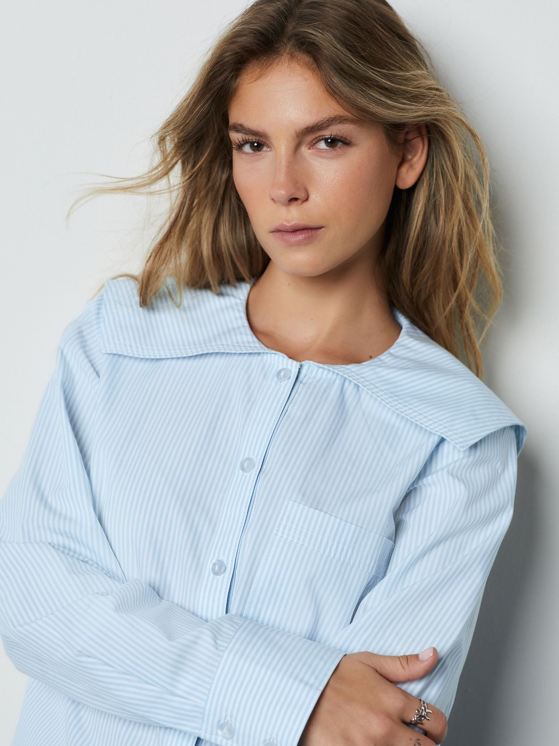 Buy Blue/White Stripe Long Sleeve Sailor Collar Shirt from Next USA