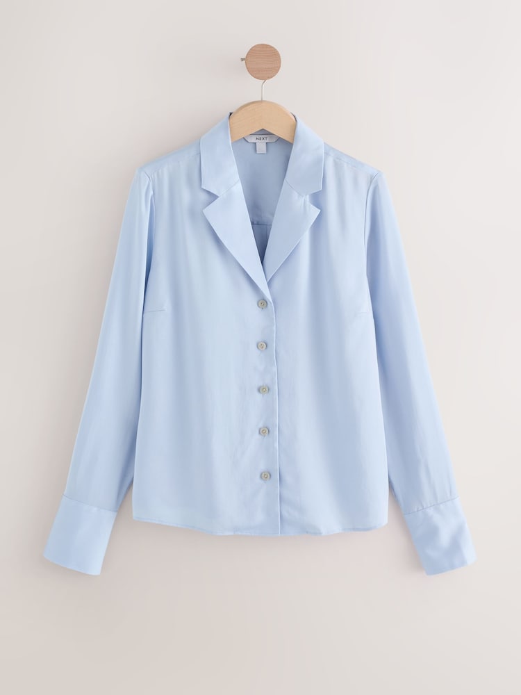 Pastel Blue Soft Revere Collar Long Sleeve Shirt - Image 1 of 4 Pastel Blue Soft Revere Collar Long Sleeve Shirt - Image 1 of 4